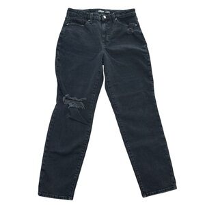 Old Navy O.G. Straight High Rise Jeans Black Wash Distressed Knee Size 10